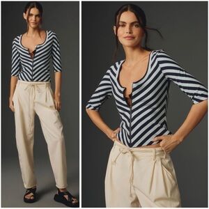 ANTHROPOLOGIE Maeve Casual Stretchy Front Zip Scoop Neck Top Sz XS NWT